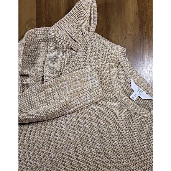 Time and Tru Flutter Sleeve Crewneck Sweater Tan Women’s Small NWT Long Sleeve - Picture 2 of 9